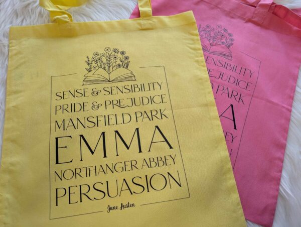 Typographic Jane Austen Book Tote Bag | The Works of Austen